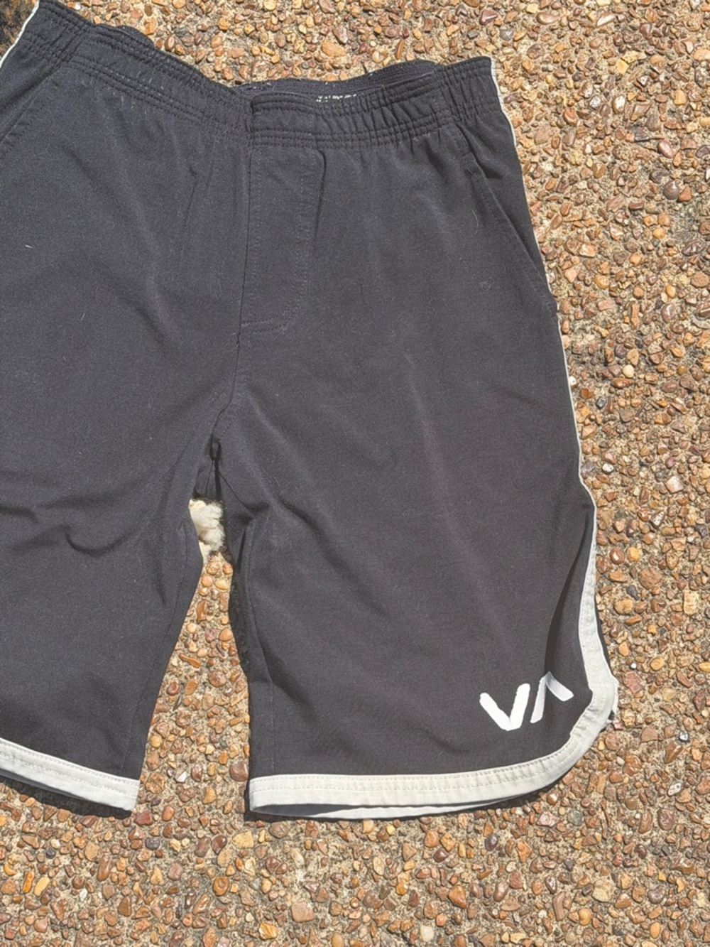 Boys RVCA Black Athletic Shorts with Gray Trim - Picture 2 of 16